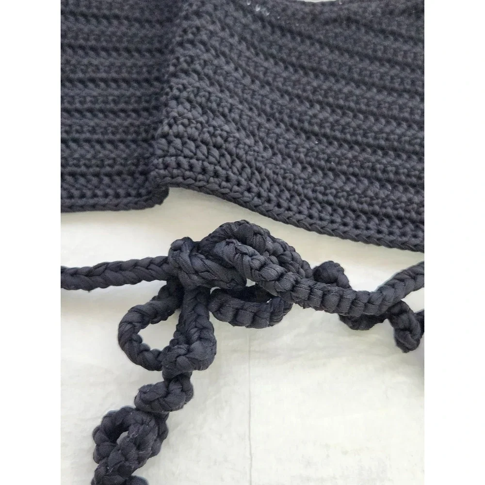New SKIMS Crochet Scoop Bikini Top Swim Black Onyx Medium M BT-SCP-2808 NWT Suit